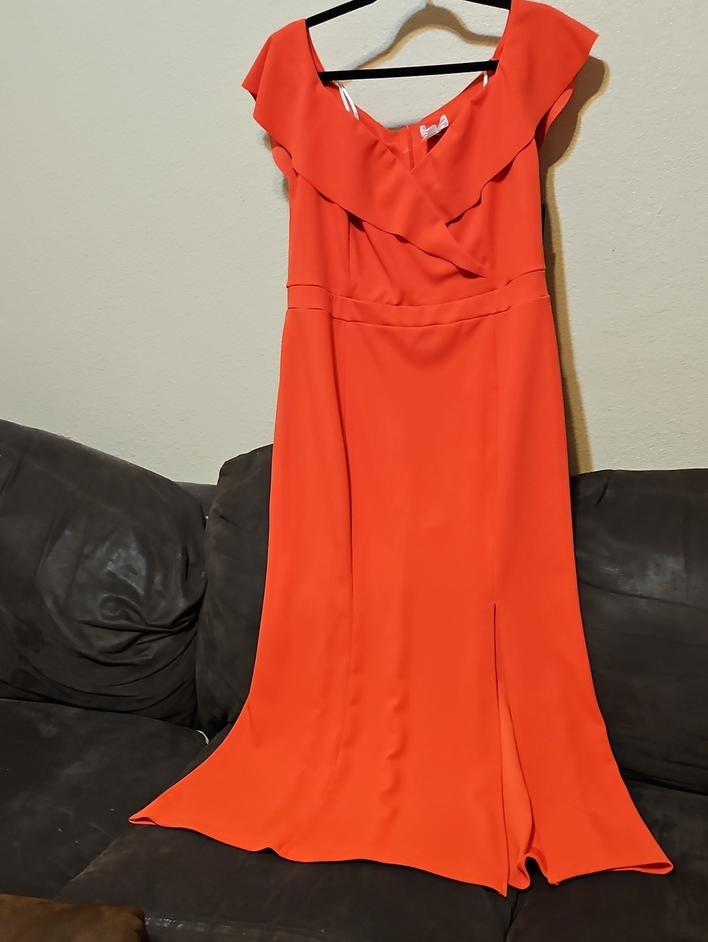 Flutter-Sleeve Maxi Dress in Vibrant Coral